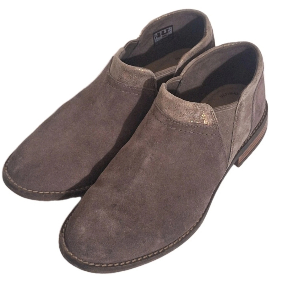 Clarks Womens Size 8 M Brown Taupe Glitter Suede Zip Fashion Ankle Boots Booties
